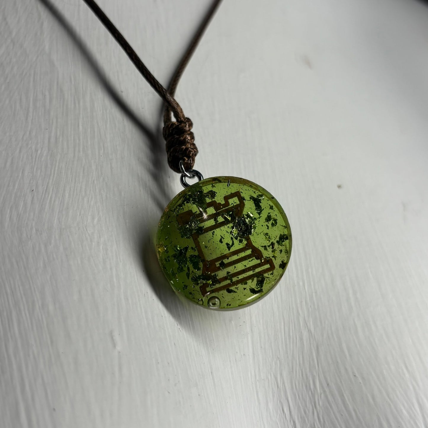 Vintage Green Rook - Handmade Resin Chess Necklace