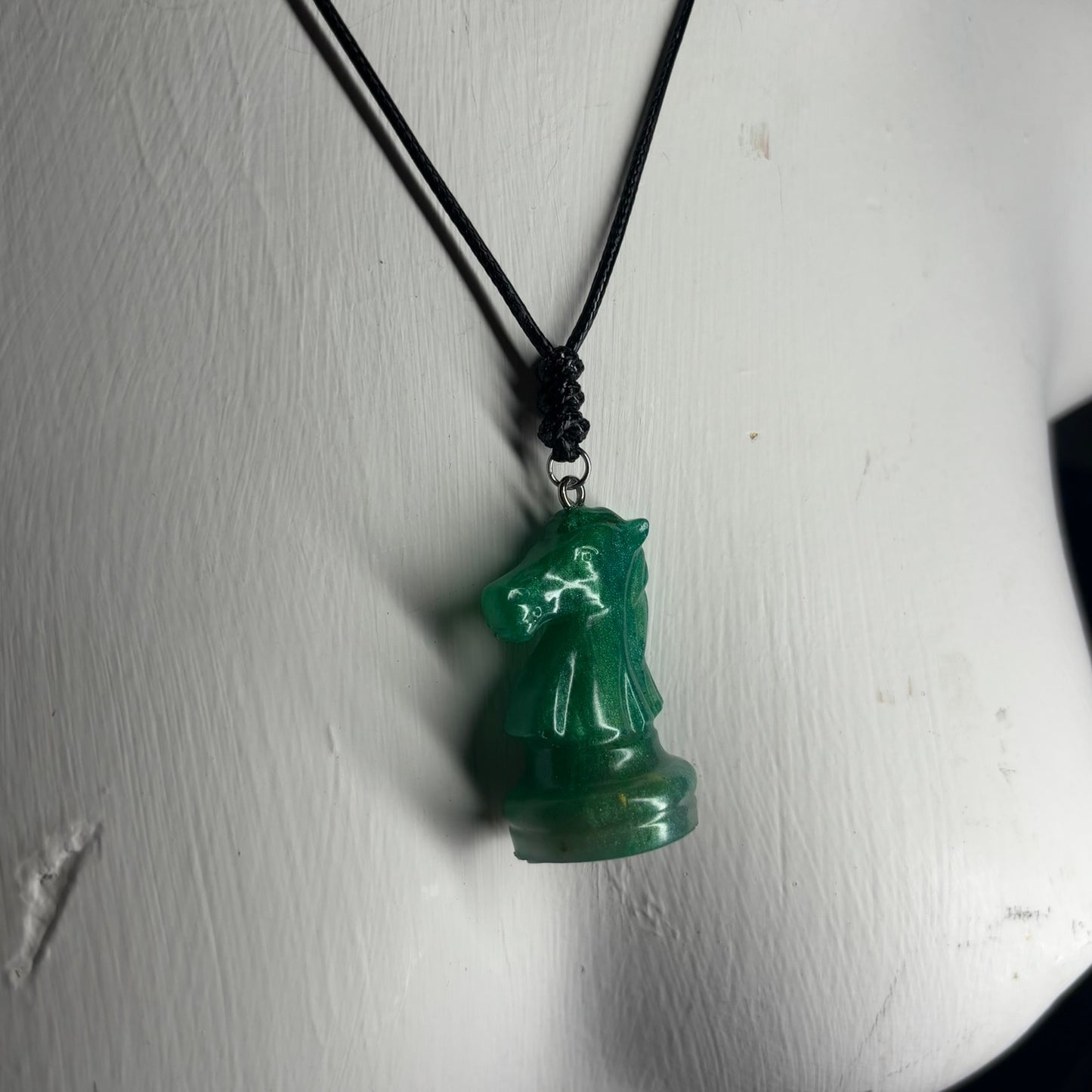 Royal Green Knight - Handmade Resin Chess Necklace