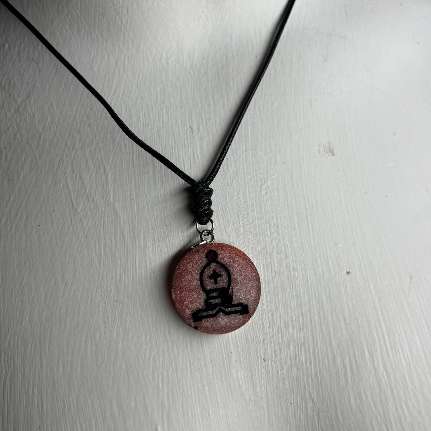Dark Peach Bishop - Handmade Resin Chess Necklace
