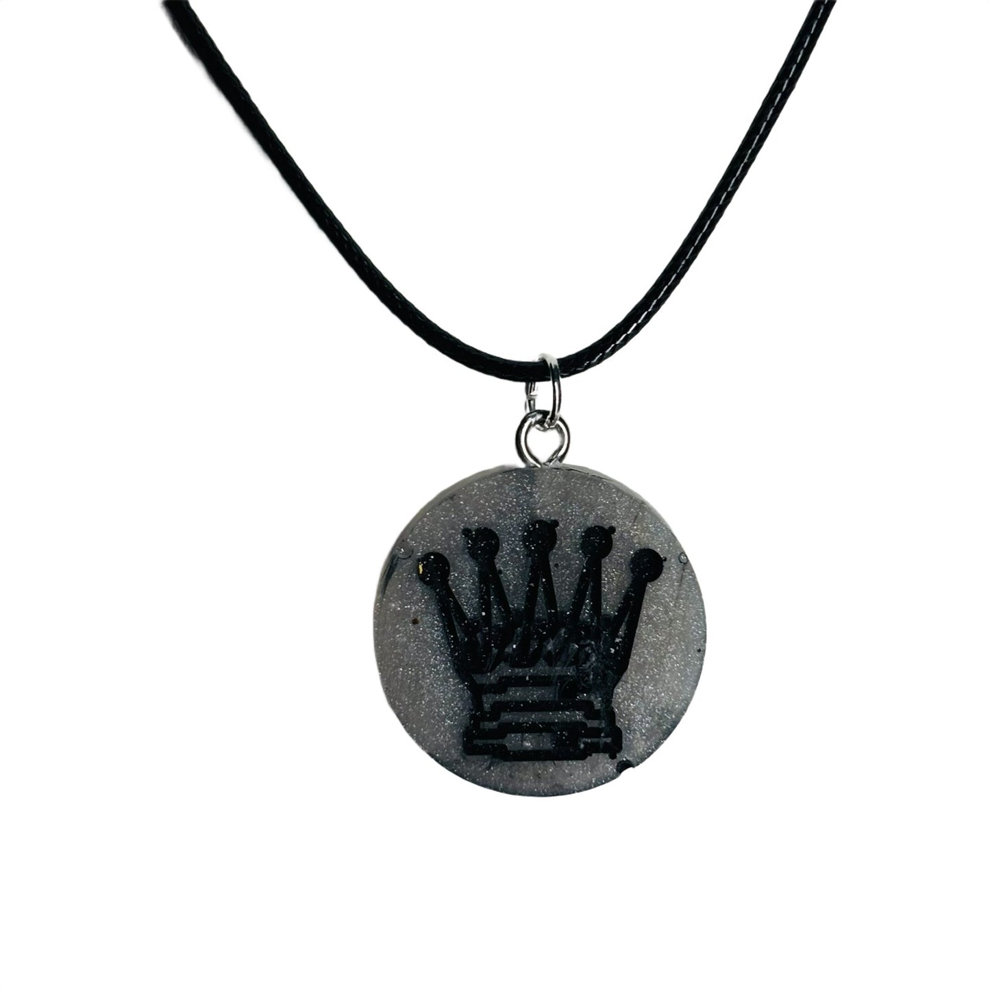 Silver Queen - Handmade Resin Chess Necklace