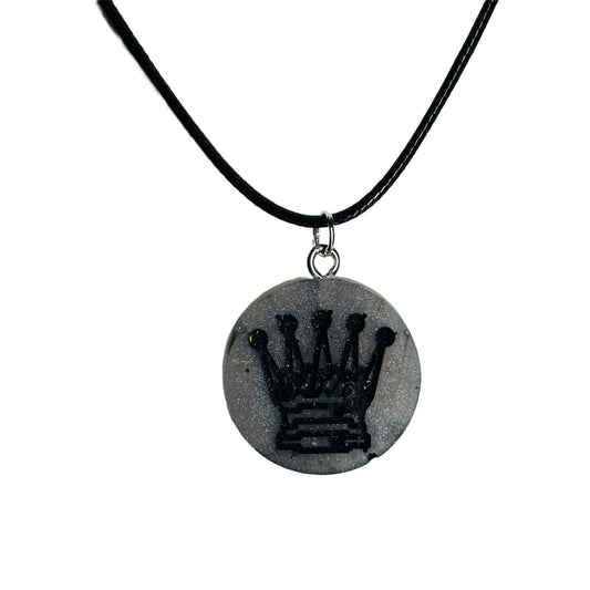 Silver Queen - Handmade Resin Chess Necklace