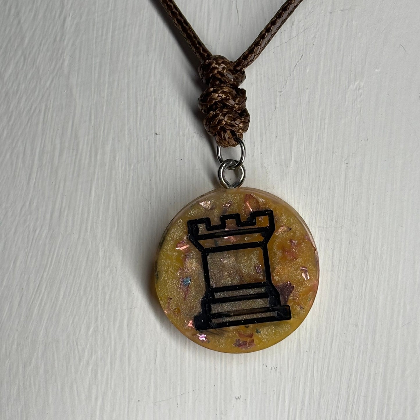 Prestigious Yellow Rook - Handmade Resin Chess Necklace