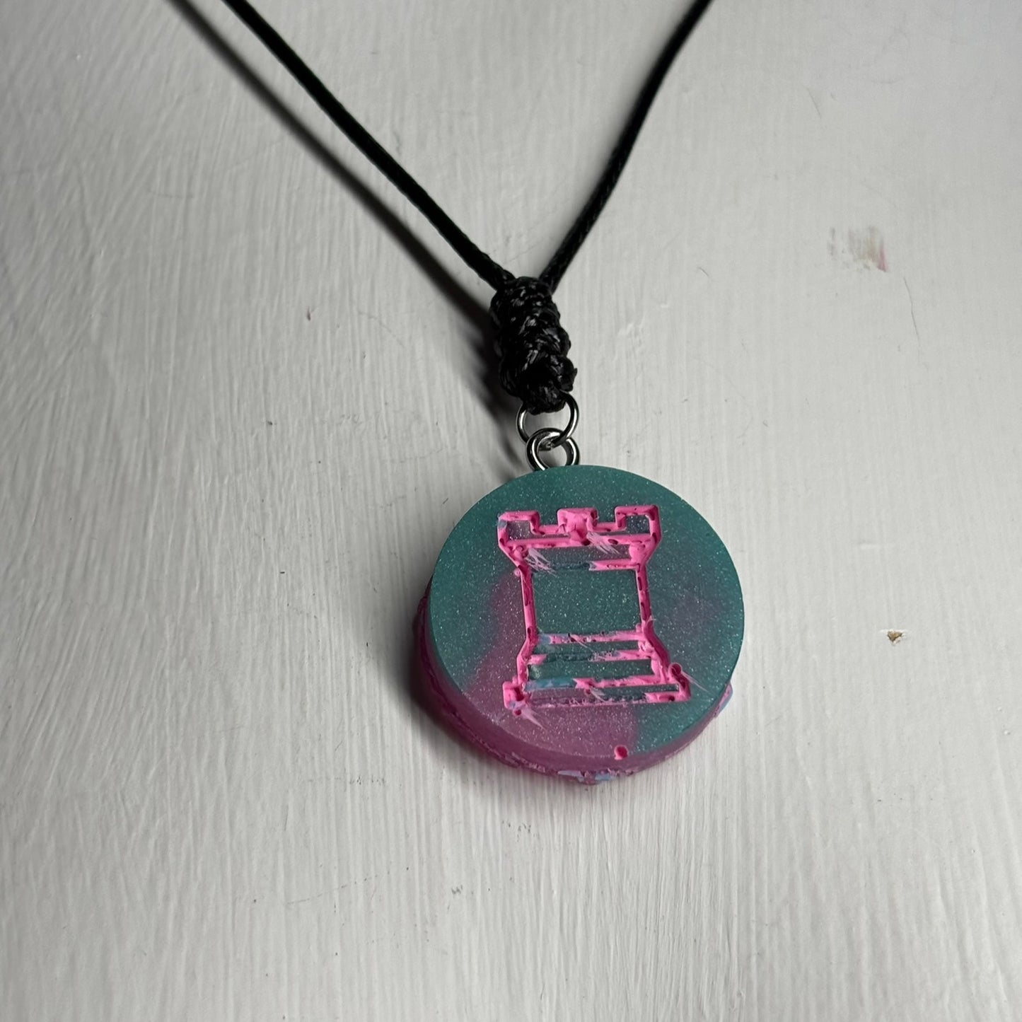 Cotton Candy Rook - Handmade Resin Chess Necklace