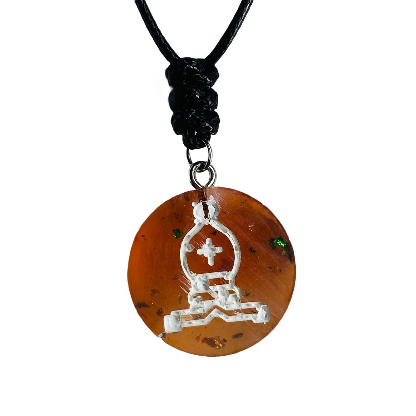 Amber Orange Bishop - Handmade Resin Chess Necklace