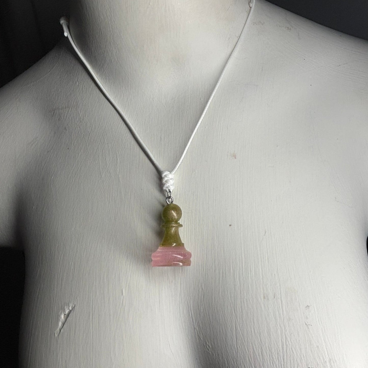Royal Green & Pink Pawn - Handmade Resin Chess Necklace