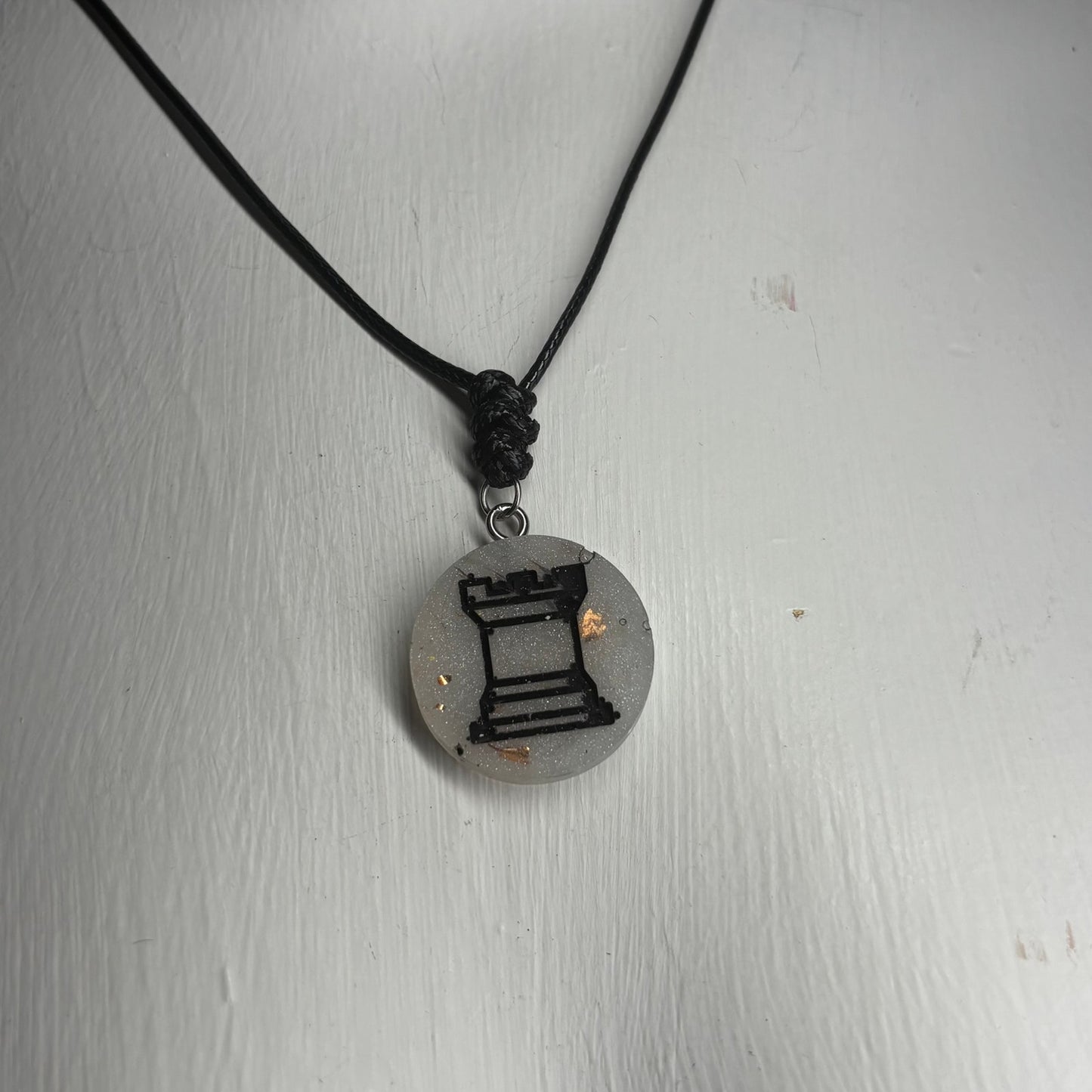 White Crystal Rook - Handmade Resin Chess Necklace