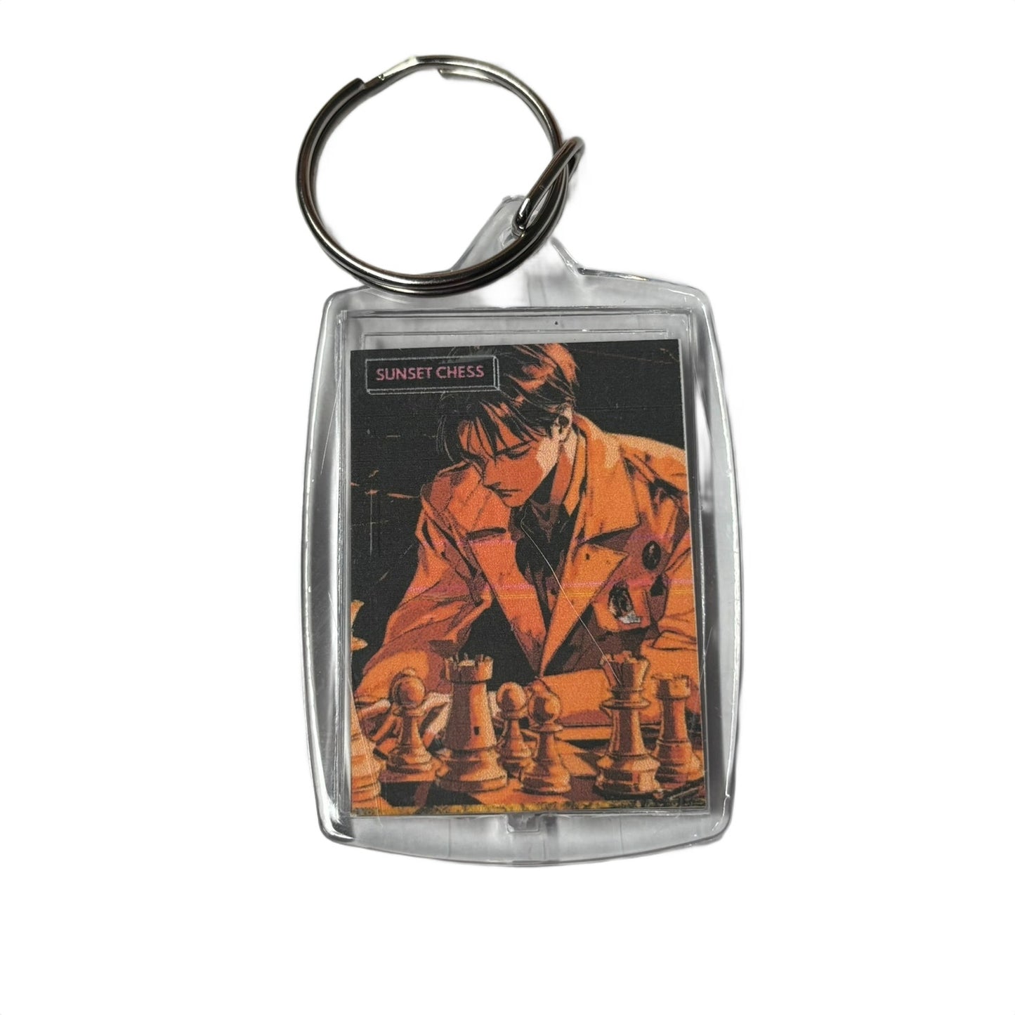 Orange Anime Man - Sunset Chess Photo Keychain