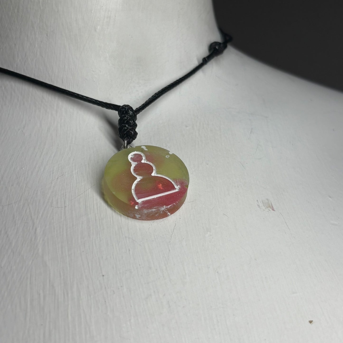 Pink Green Pawn - Handmade Resin Chess Necklace