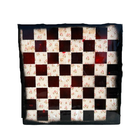 Vintage Red Flowers - Resin Coated Chess Board