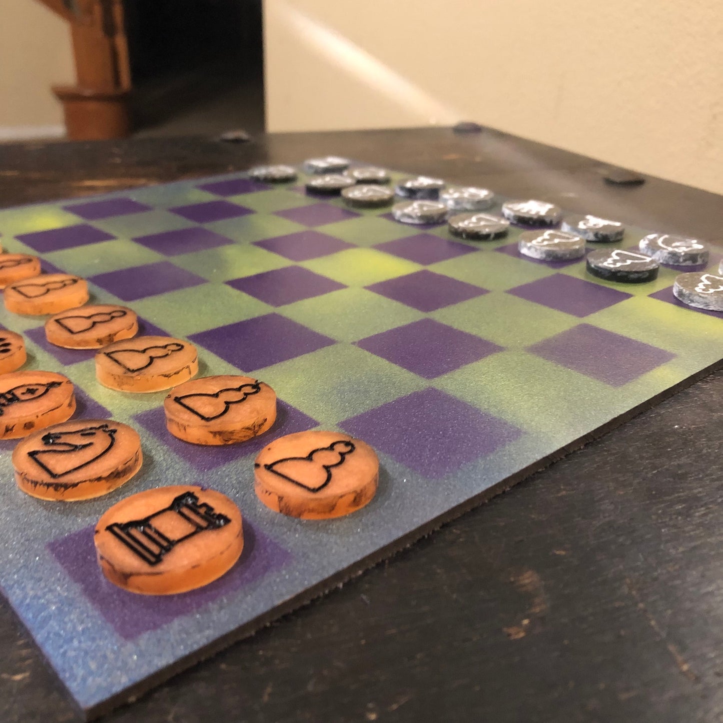 Vintage Purple & Green - Painted Chess Set