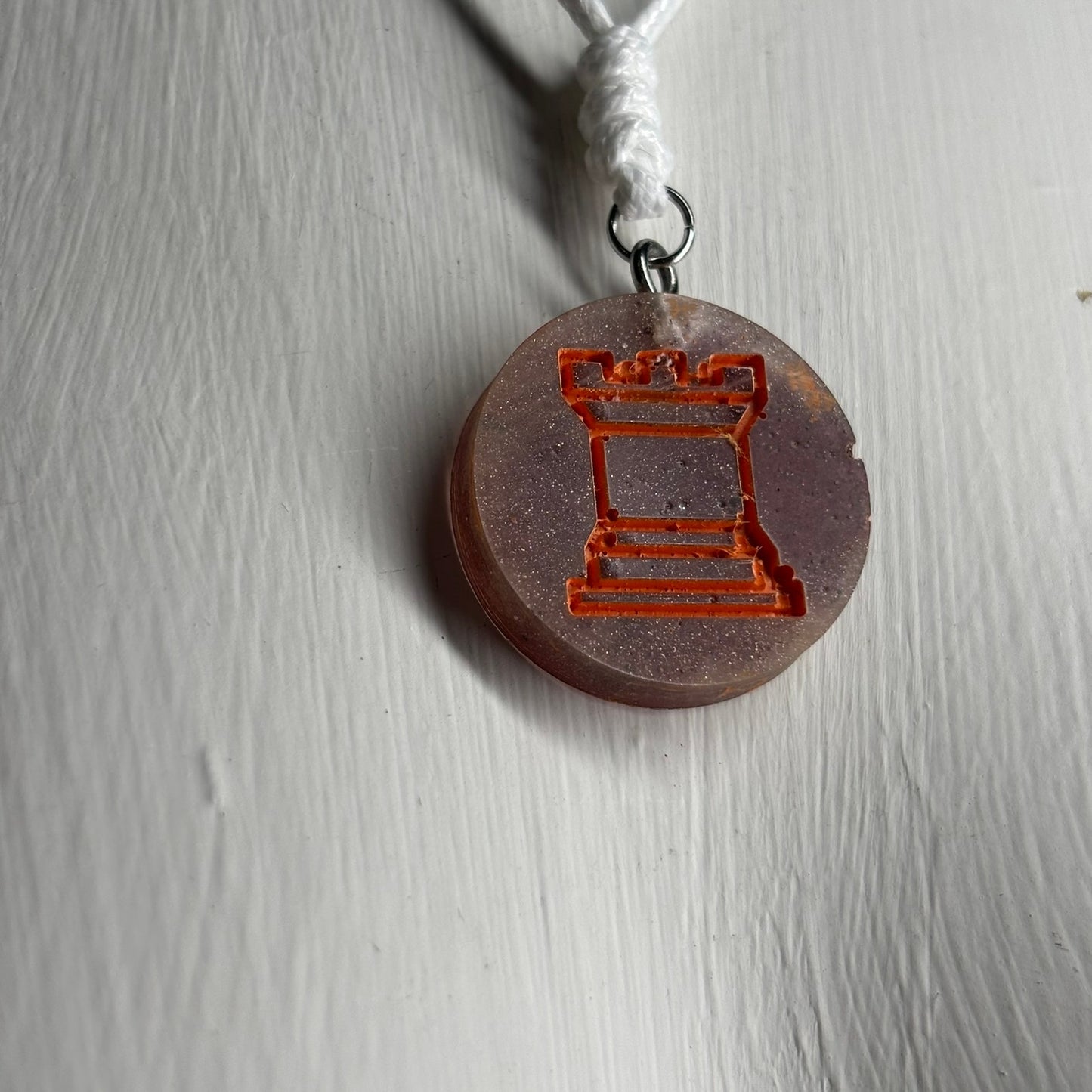 Rustic Brown Rook - Handmade Resin Chess Necklace