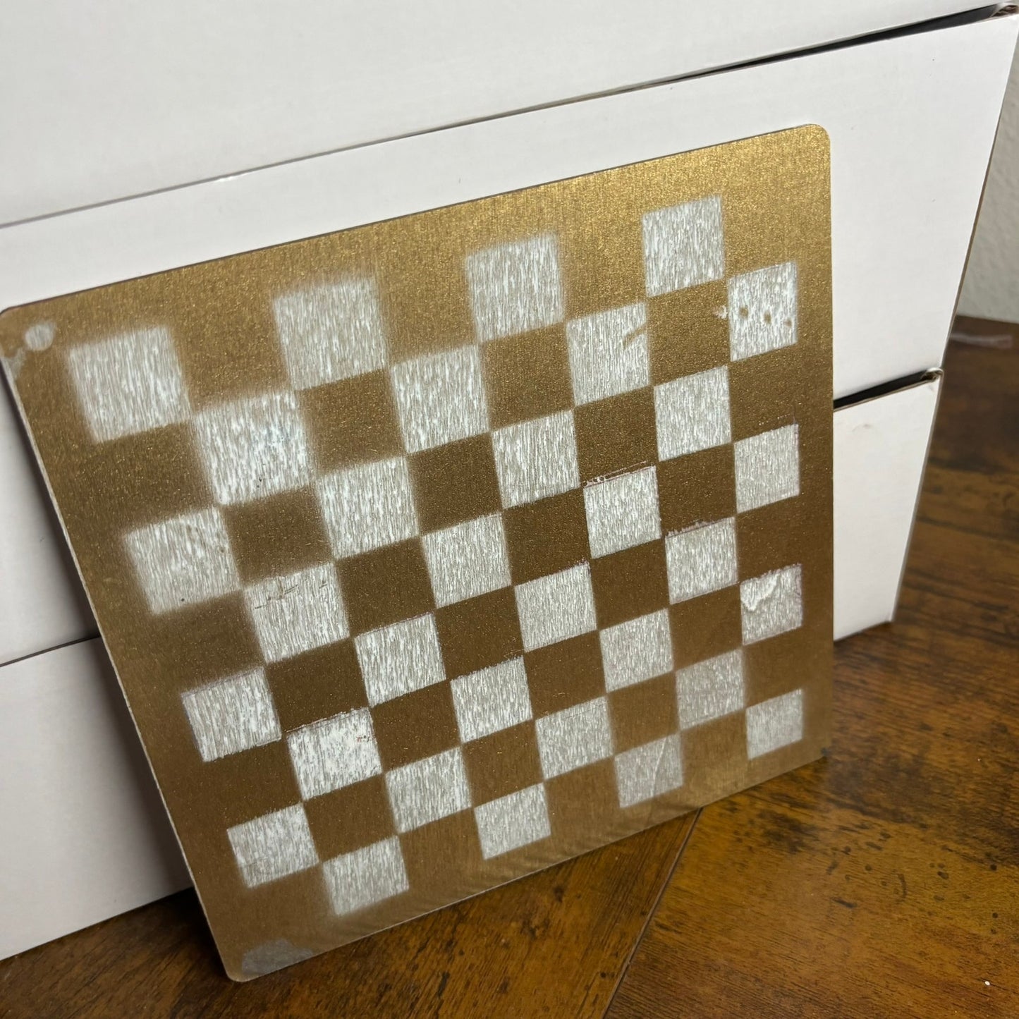 Golden White - Painted Thin Wooden Chess Board