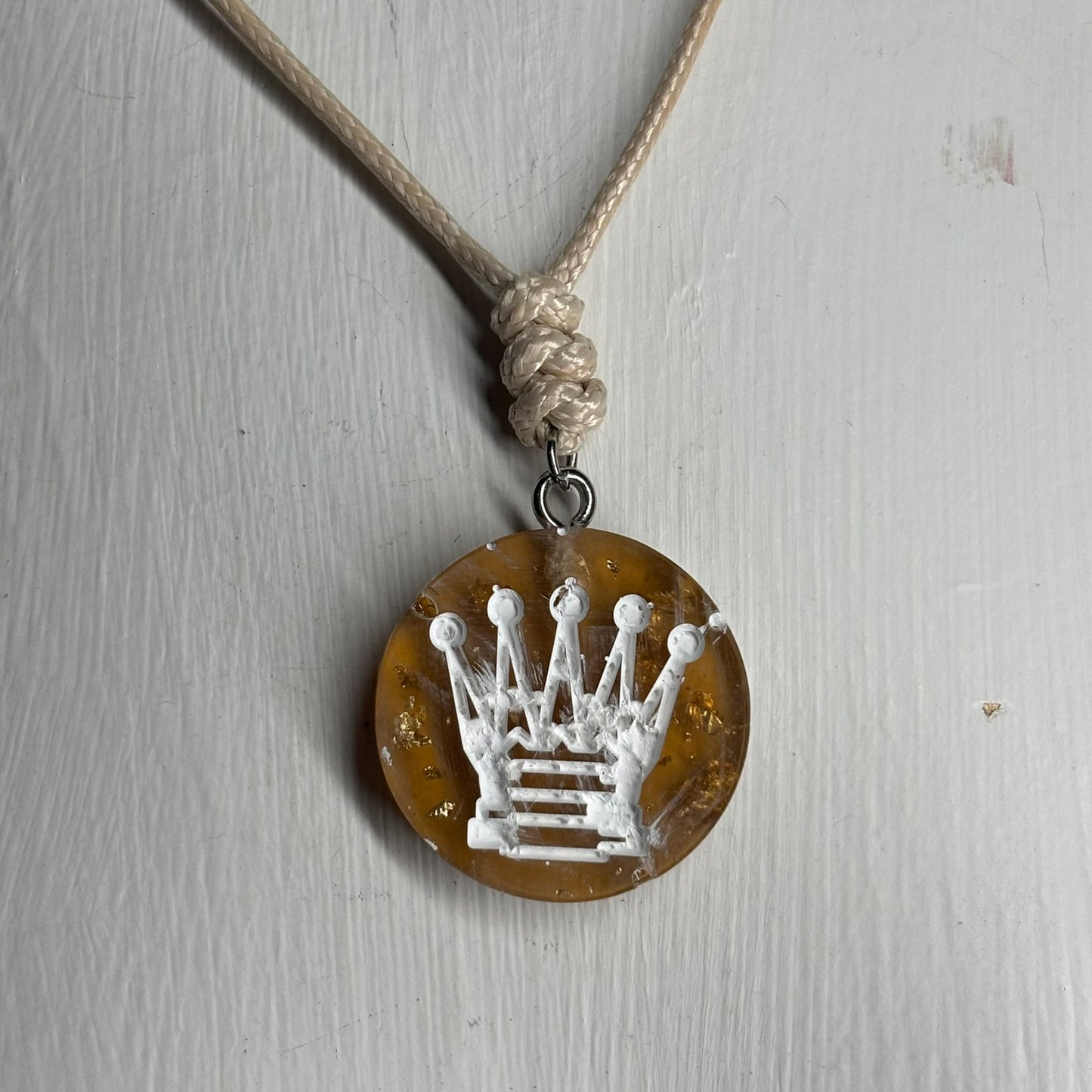 Amber Queen - Handmade Resin Chess Necklace