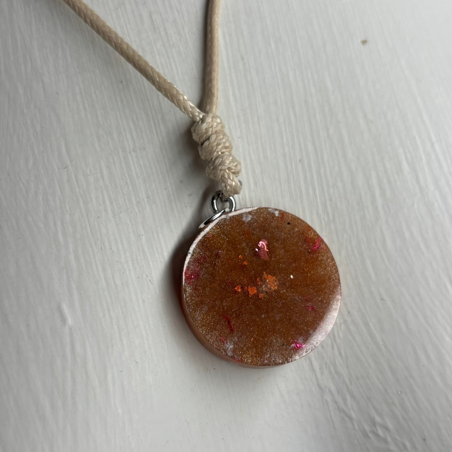 Cream Crystal Orange Bishop - Handmade Resin Chess Necklace