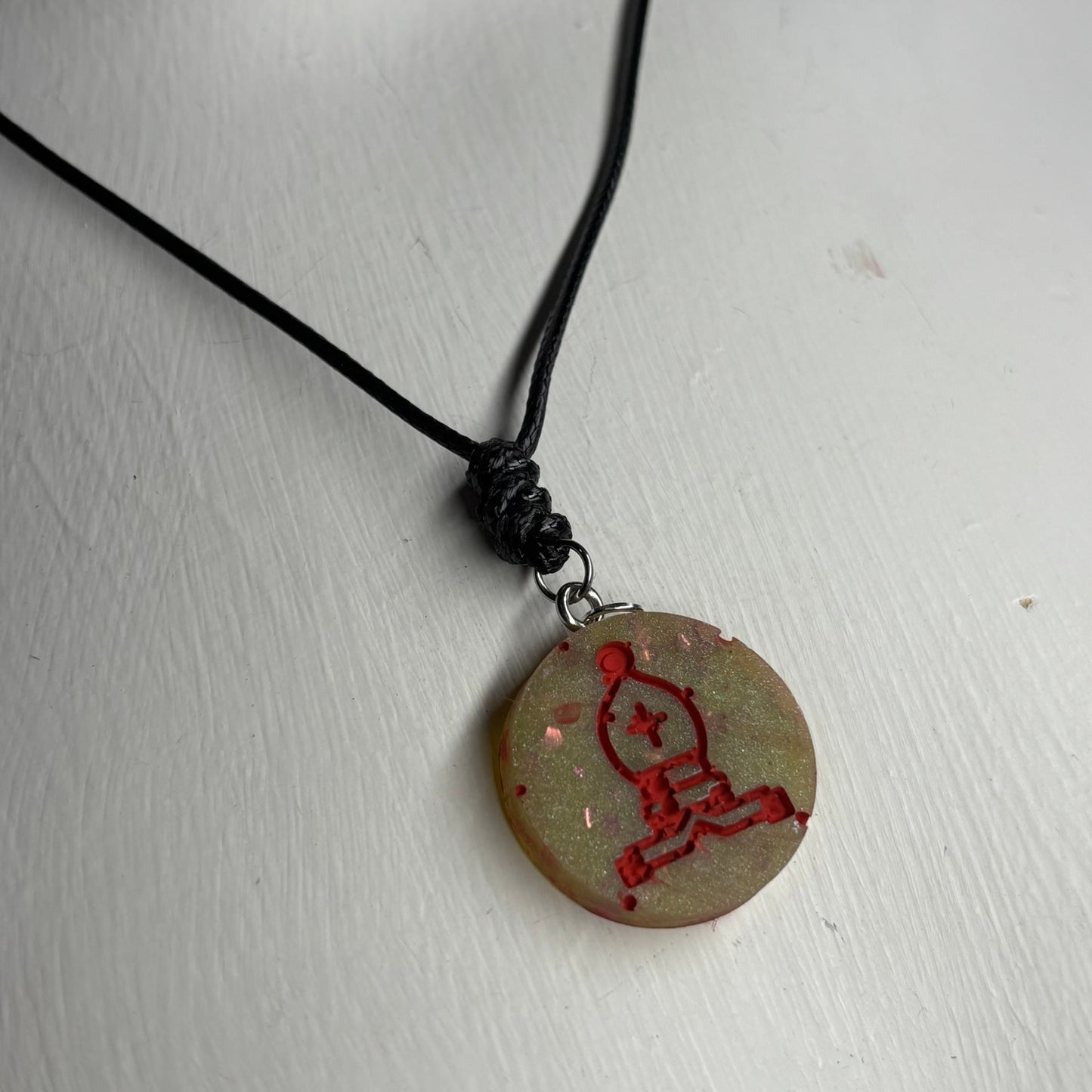 Red Print Bishop - Handmade Resin Chess Necklace