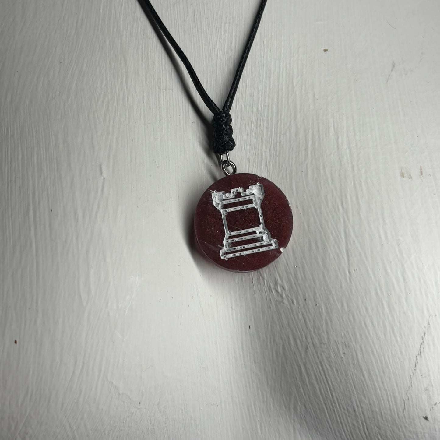 Burgundy Red Rook - Handmade Resin Chess Necklace