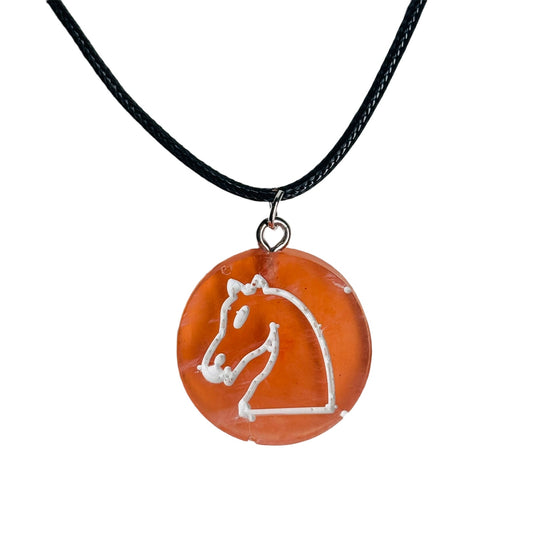Orange Translucent Knight - Handmade Resin Chess Necklace