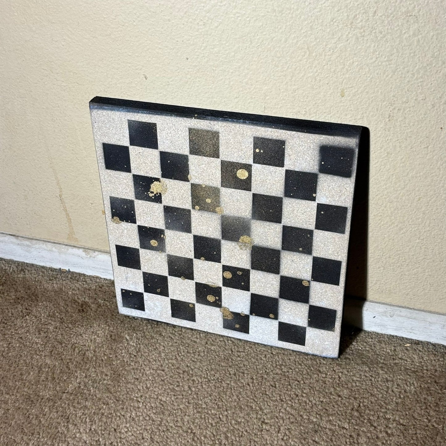 Black & White Speckled Gold - Painted Chess Board