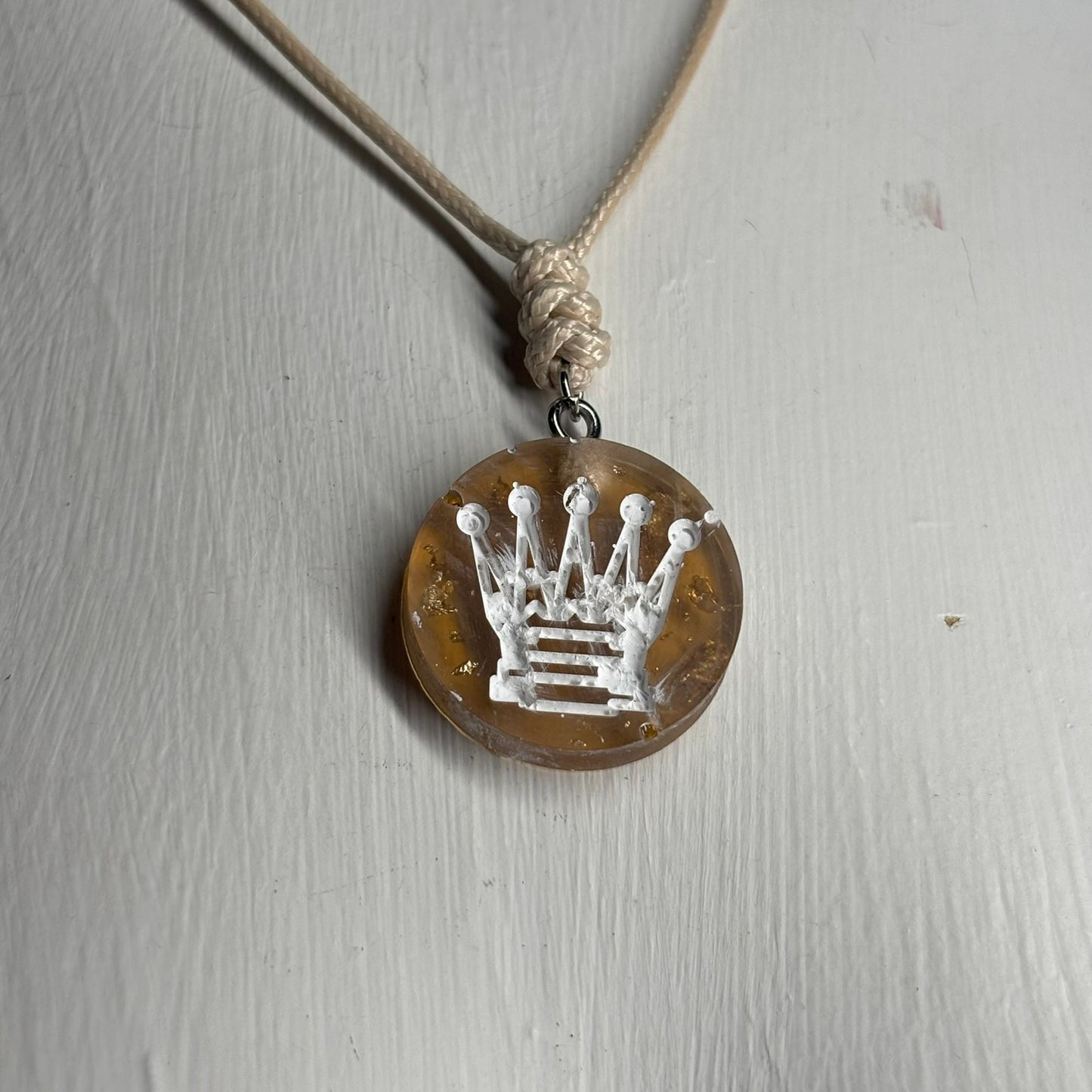 Amber Queen - Handmade Resin Chess Necklace
