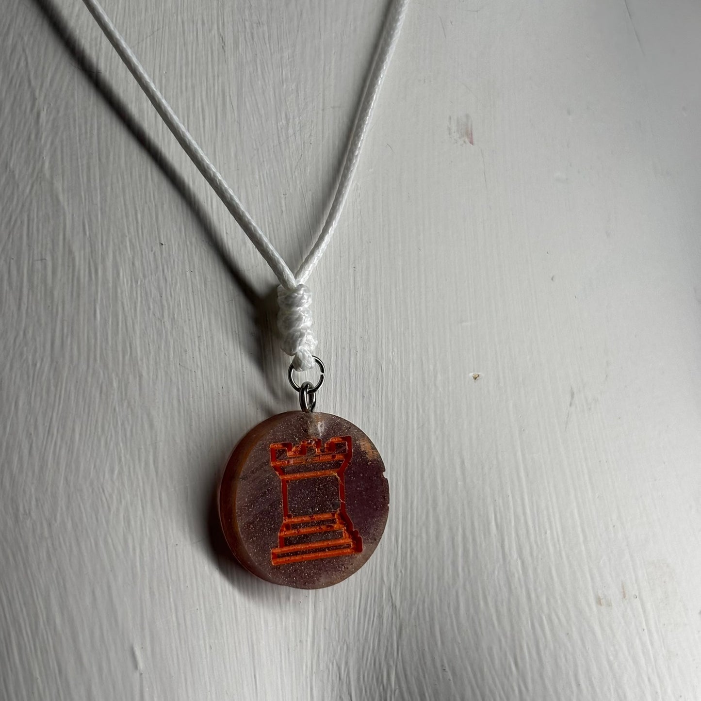 Rustic Brown Rook - Handmade Resin Chess Necklace