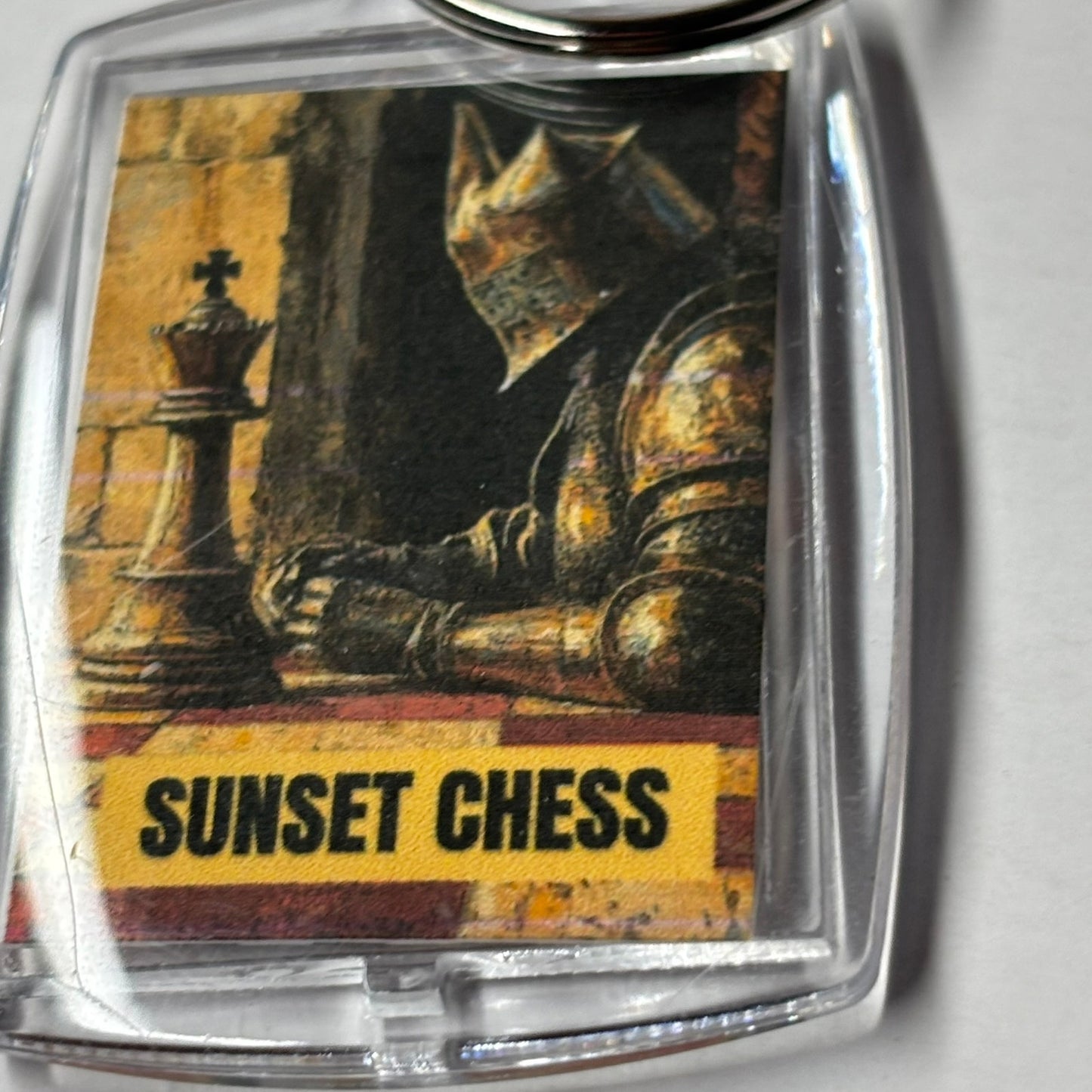 Knight Ponders The Game - Sunset Chess Photo Keychain