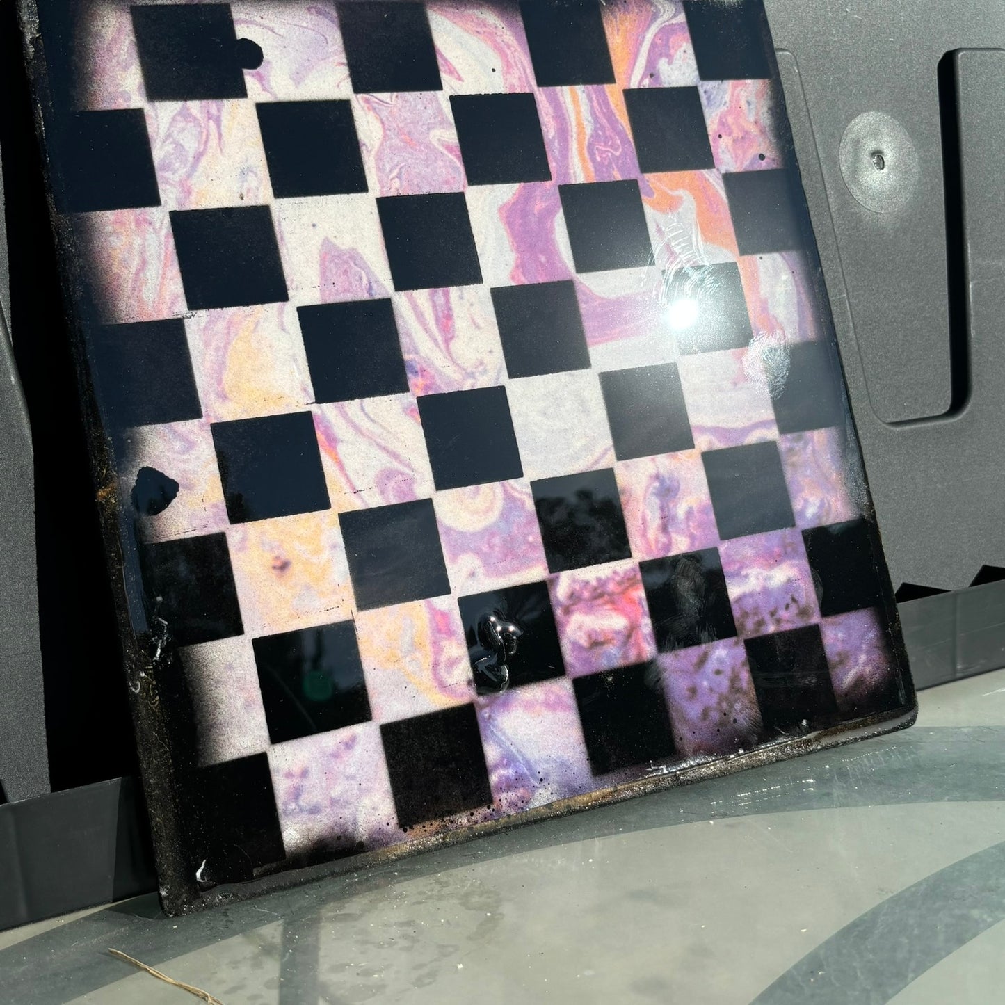 Purple Pink Swirl - Resin Coated Chess Board