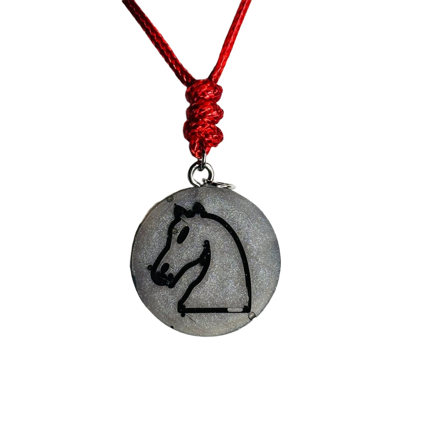 Gray Castle Knight - Handmade Resin Chess Necklace