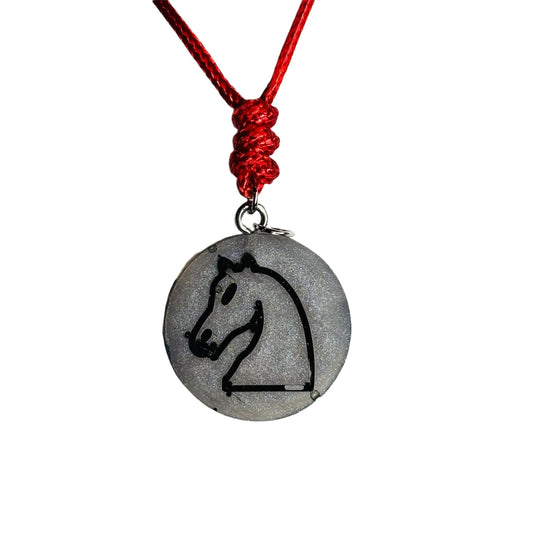 Gray Castle Knight - Handmade Resin Chess Necklace