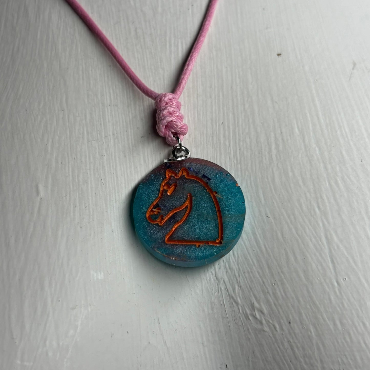 Blue Knight - Handmade Resin Chess Necklace