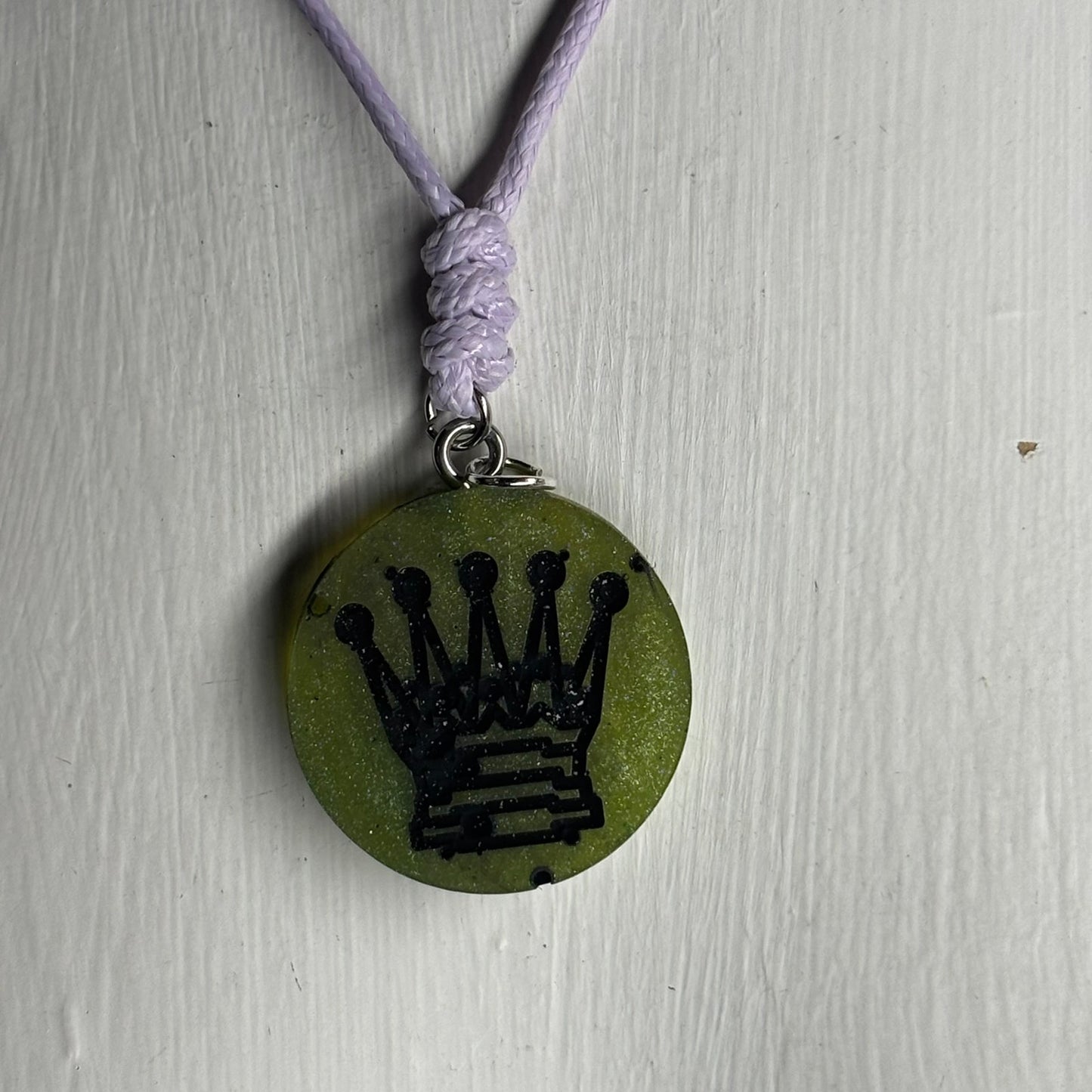 Green Dark Lime Queen - Handmade Resin Chess Necklace