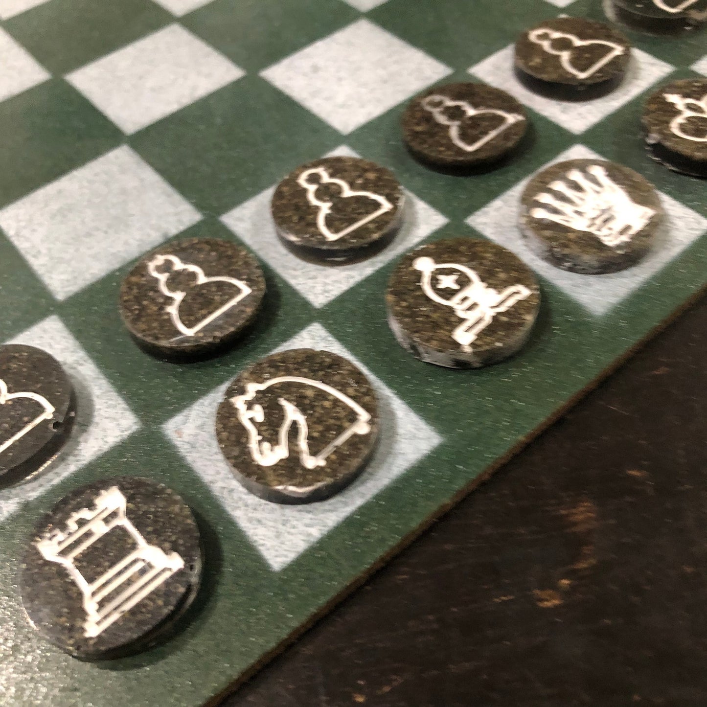 Dark Green & White - Painted Chess Set