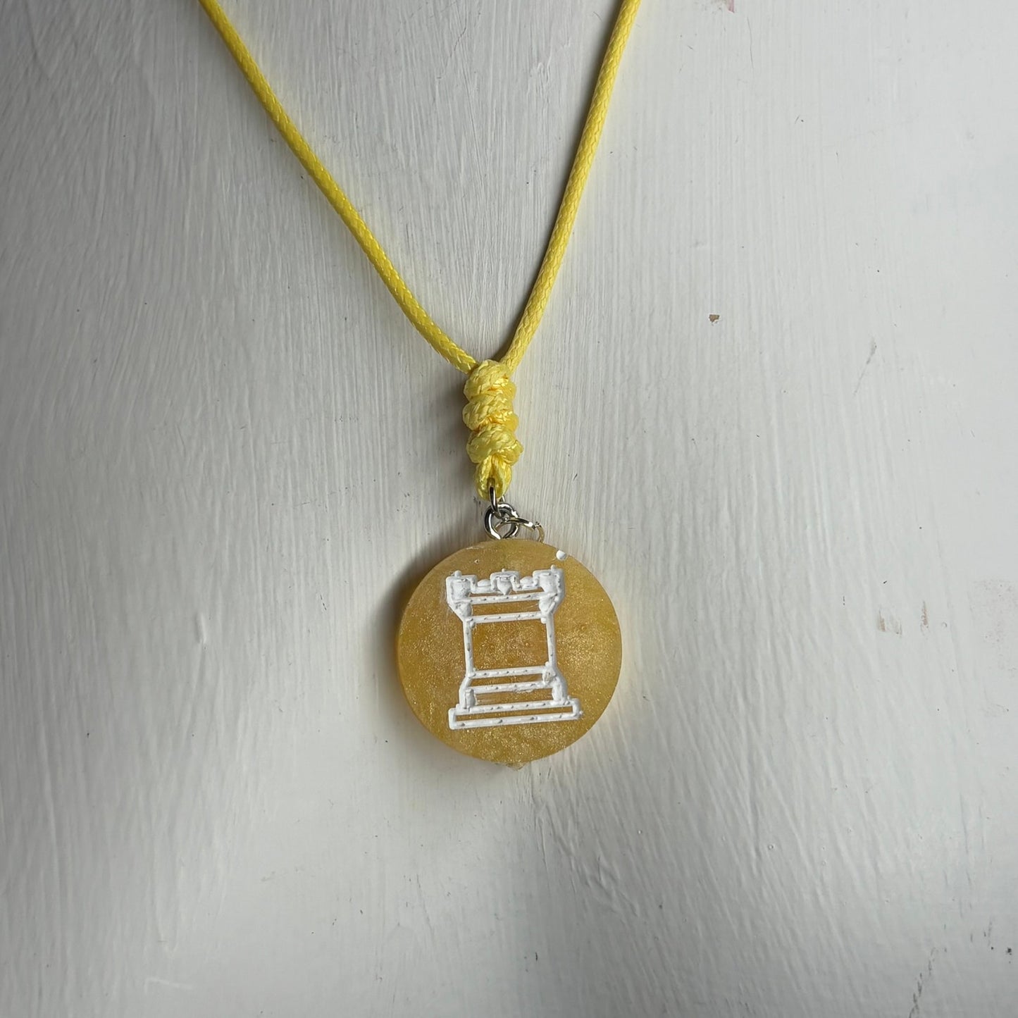 Bright Yellow Rook - Handmade Resin Chess Necklace