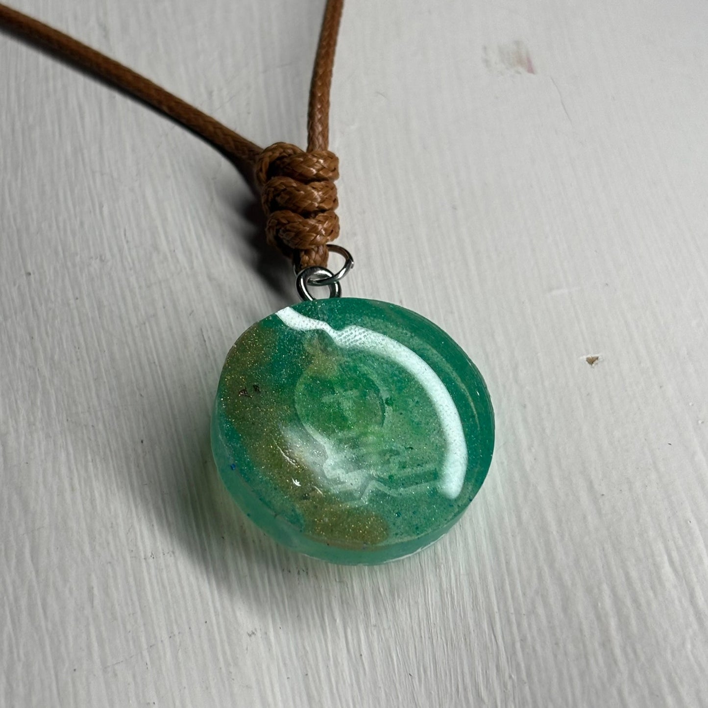 Aqua Green Bishop - Handmade Resin Chess Necklace