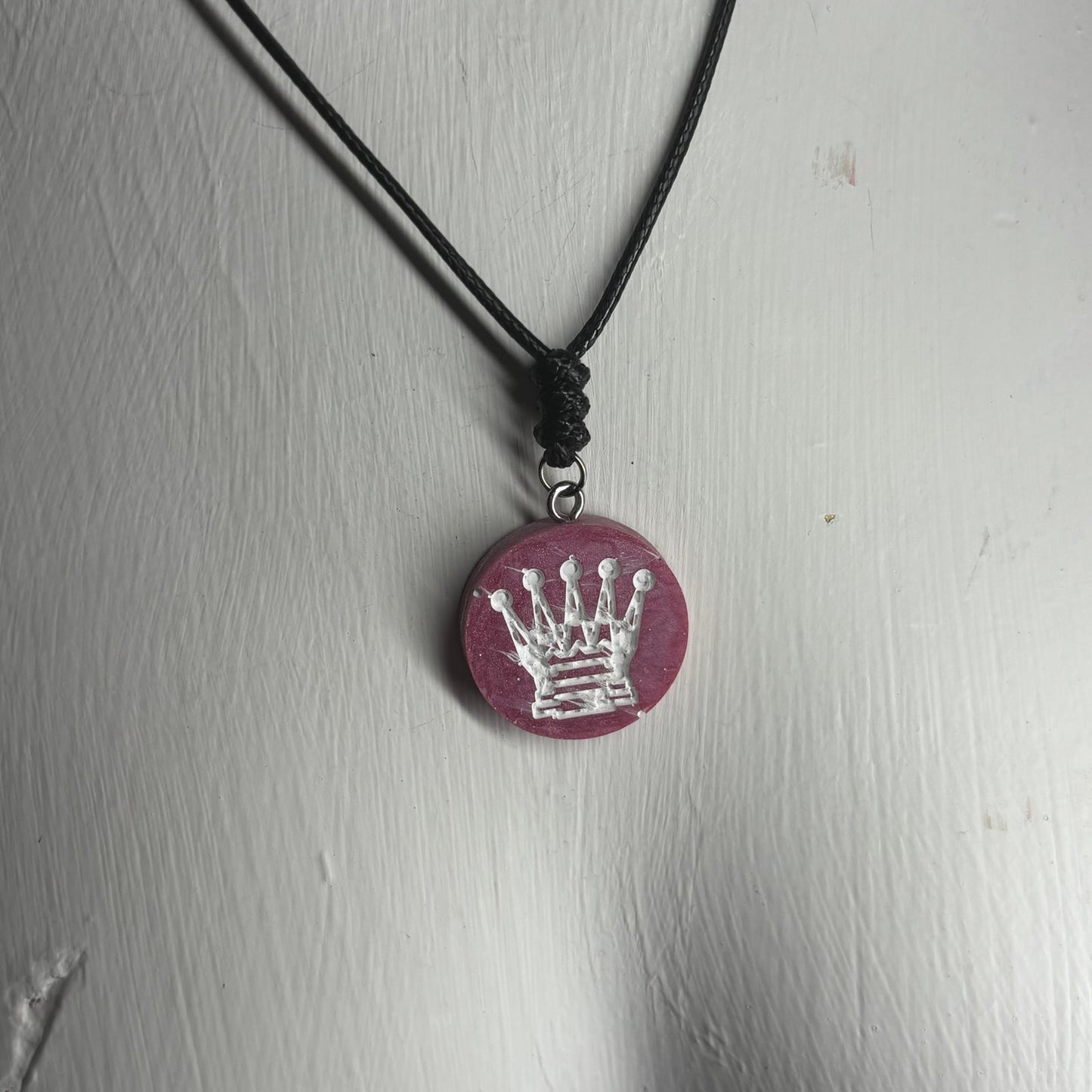 Solid Pink Queen - Handmade Resin Chess Necklace