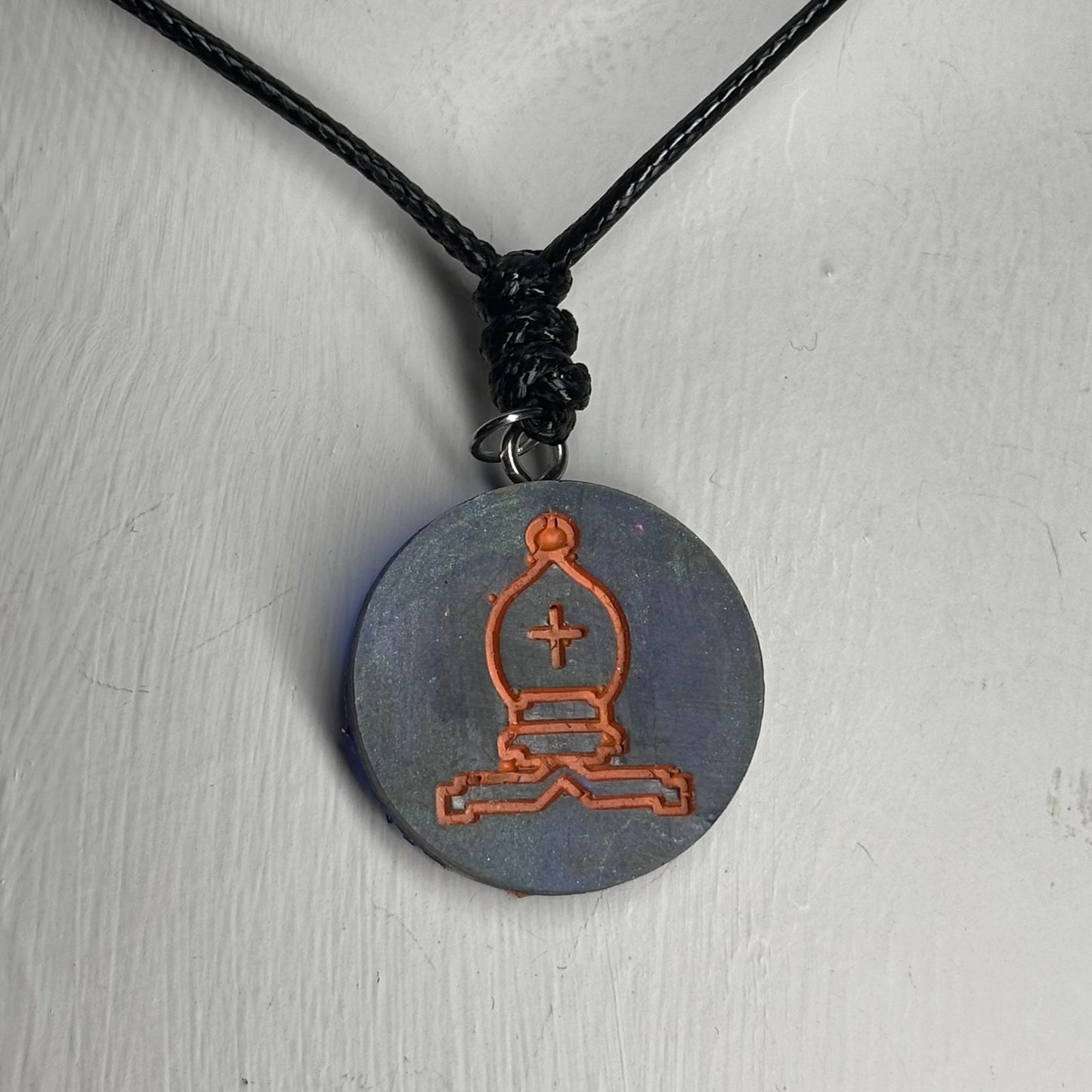 Orange Print Bishop - Handmade Resin Chess Necklace