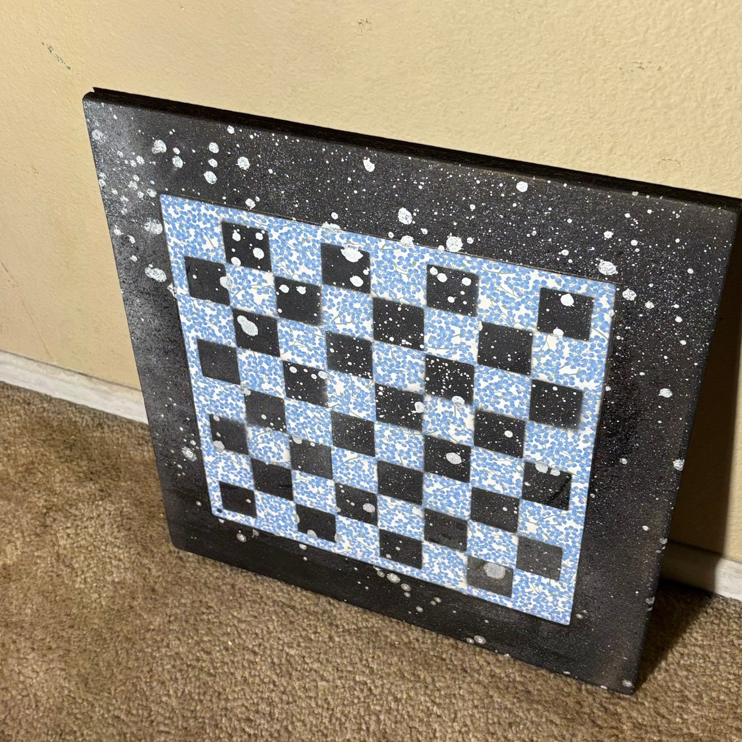 Blue Flower Chrome Drip - Large Scrapbook Chess Board