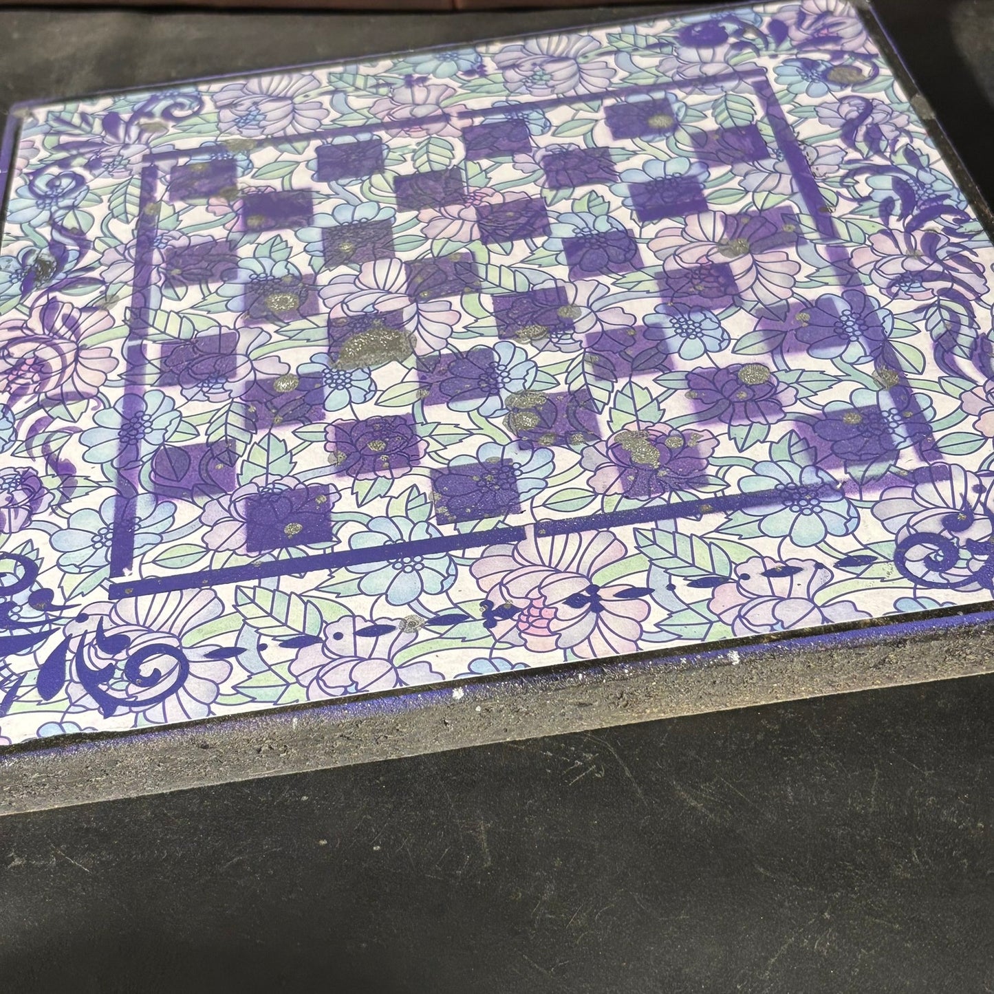 Vintage Purple Flowers - Scrapbook Chess Board