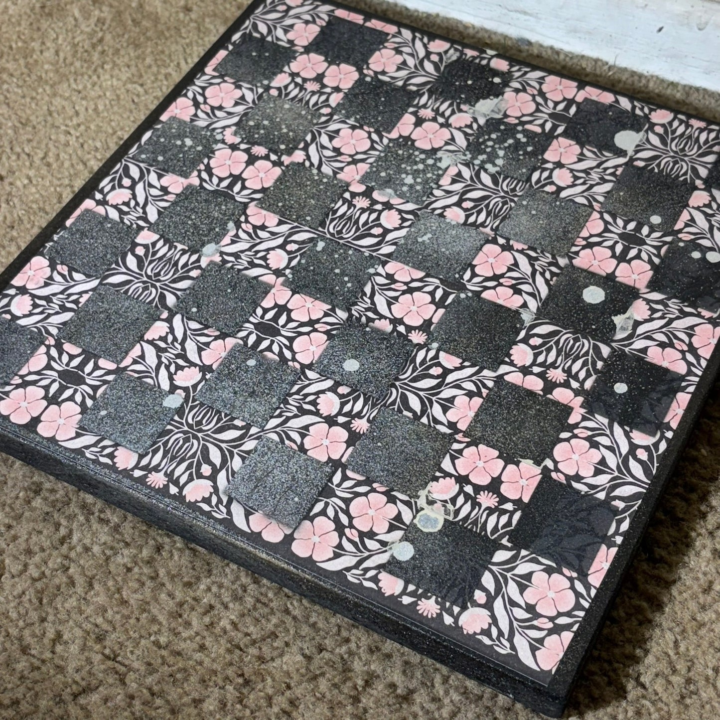 Vintage Peach Pink Flowers - Scrapbook Chess Board