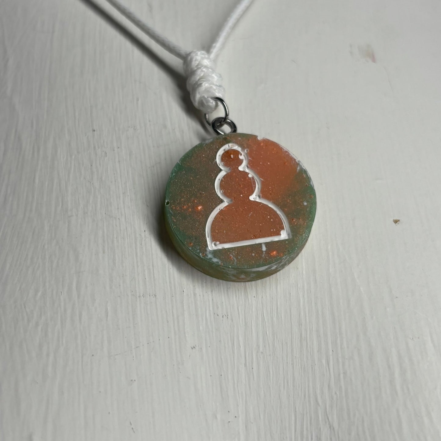 Orange/Green Pawn - Handmade Resin Chess Necklace