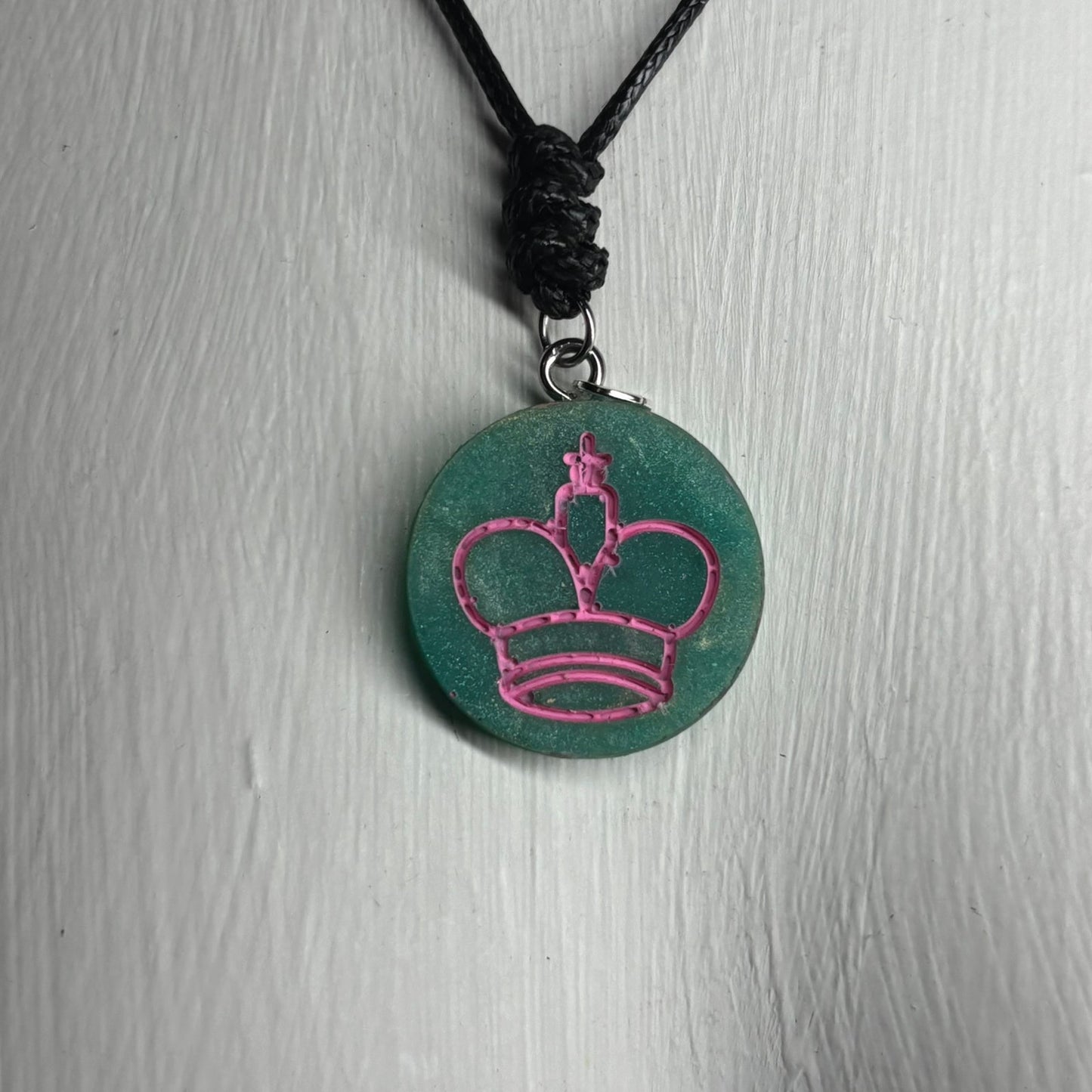 Aqua Pink King - Handmade Resin Chess Necklace