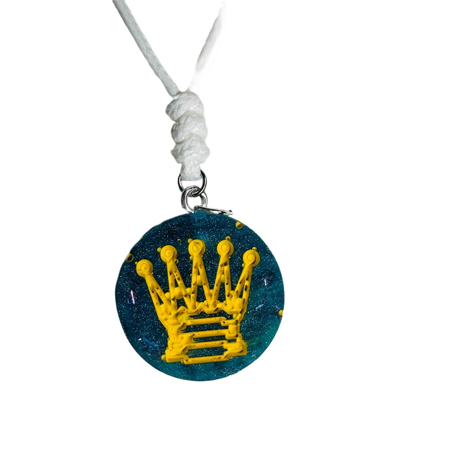 Crystal Blue Queen - Handmade Resin Chess Necklace