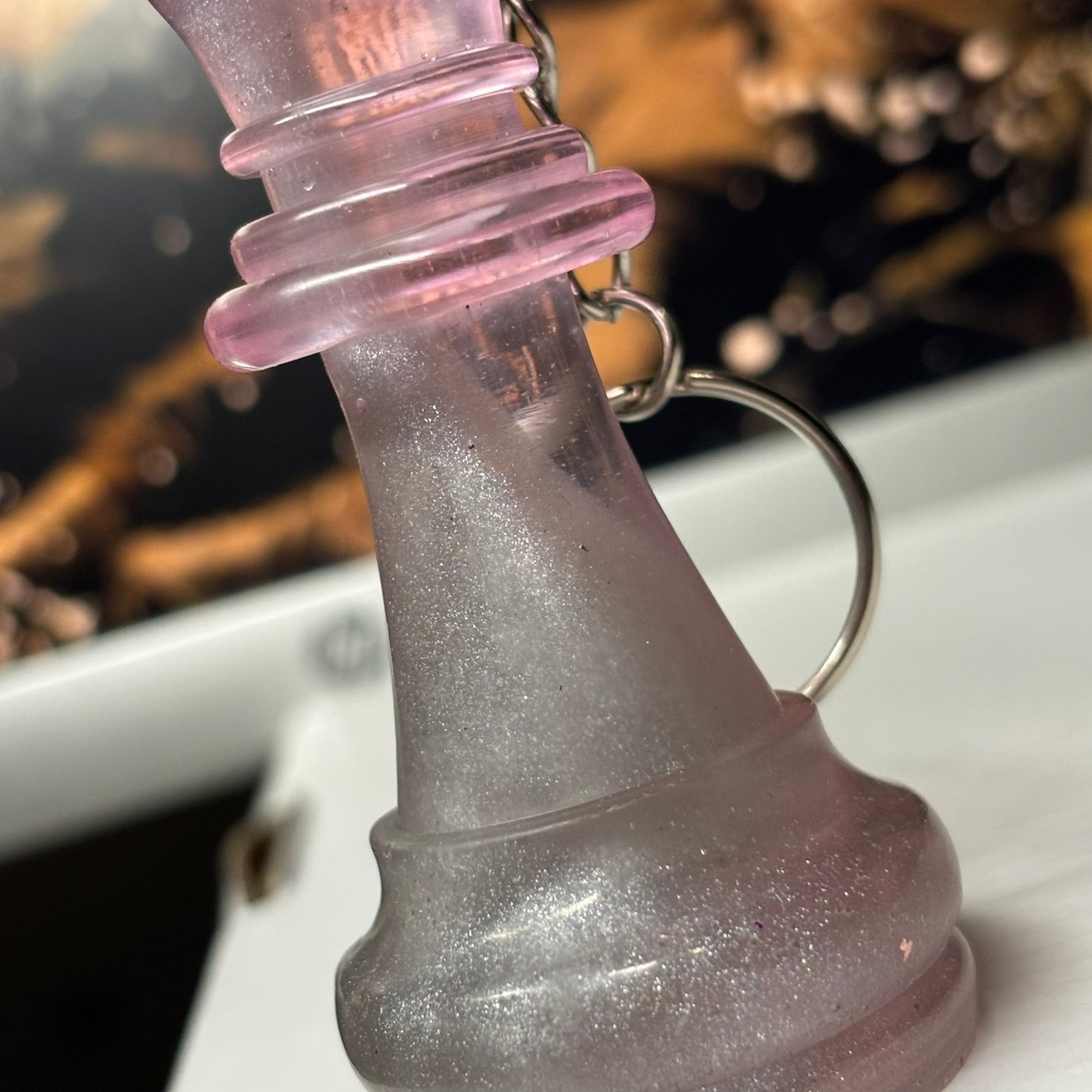 White Pink King - Handmade Resin Keychain - Large Edition