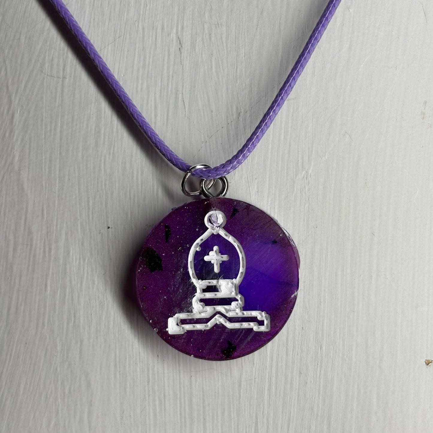 Midnight Purple Bishop - Handmade Resin Chess Necklace