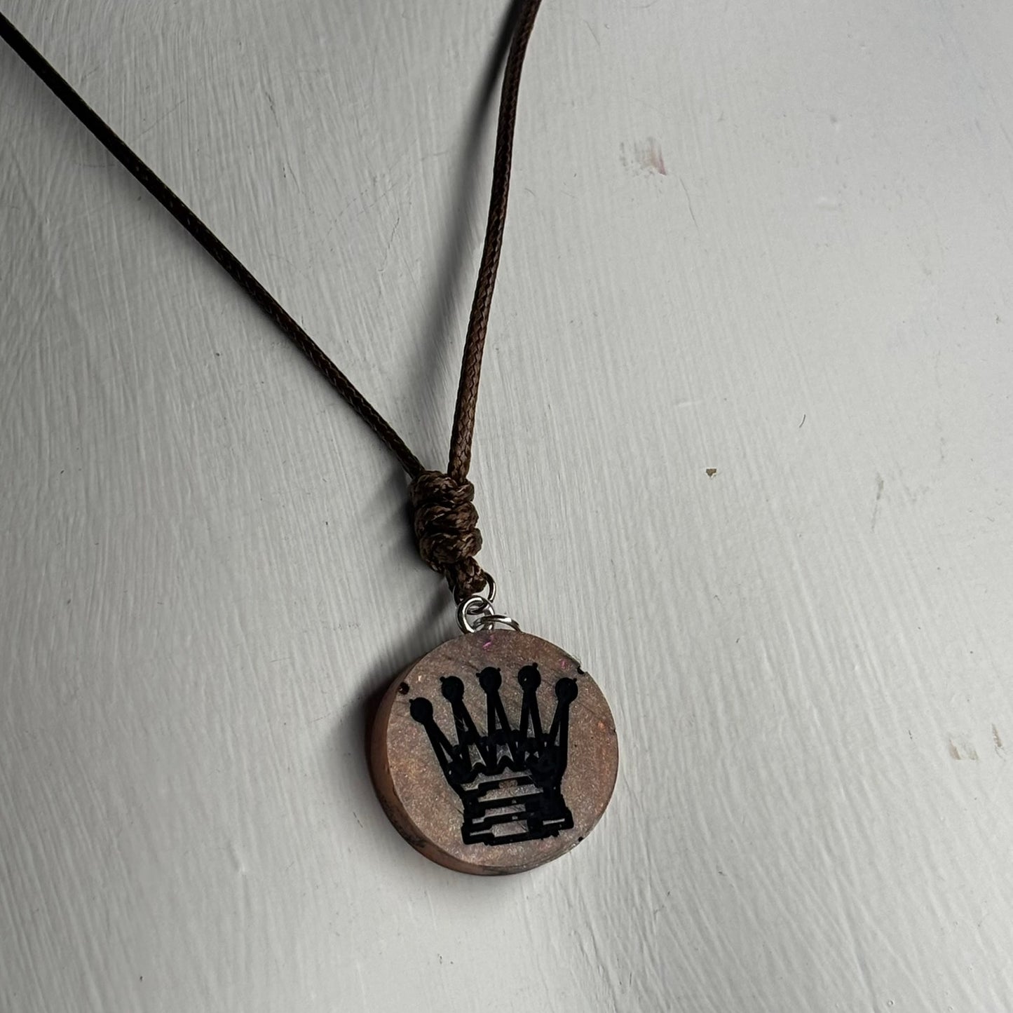 Bronze Brown Queen - Handmade Resin Chess Necklace