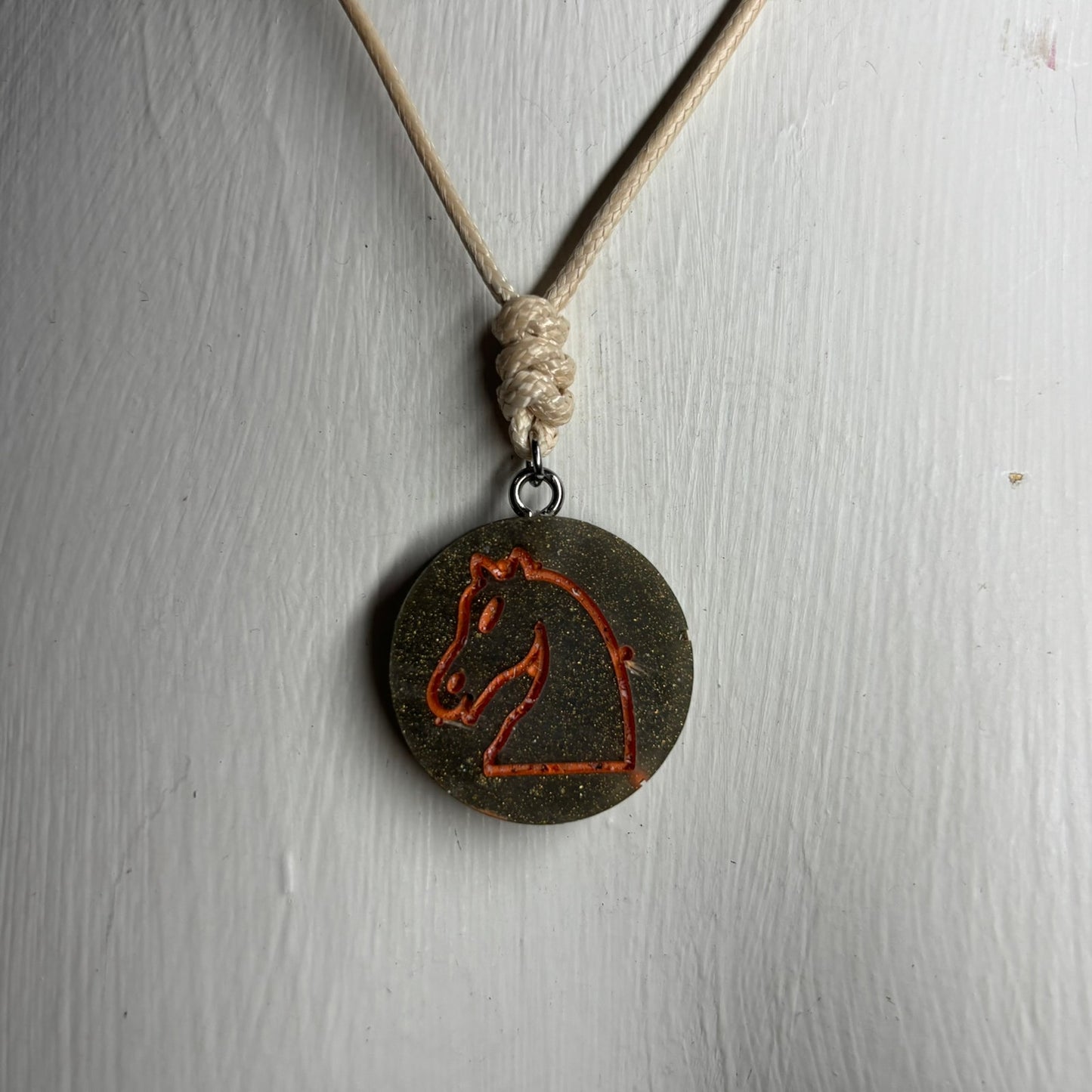 Rustic Green Knight - Handmade Resin Chess Necklace