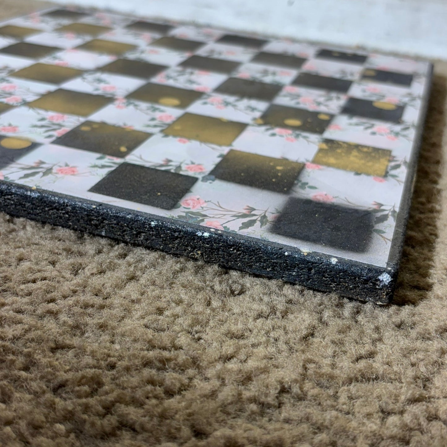 Golden Pink Flowers - Scrapbook Chess Board