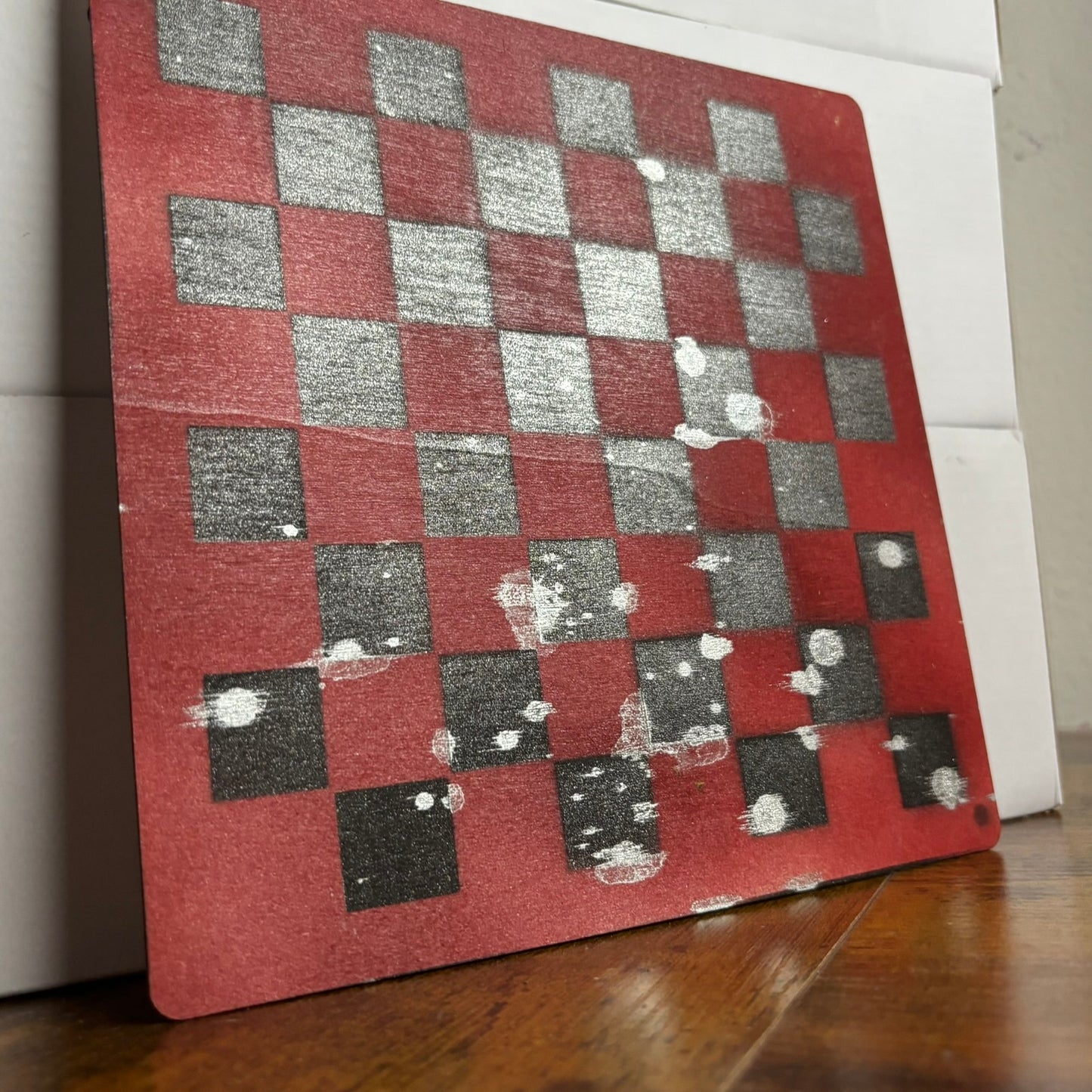 Red Chrome Silver - Painted Thin Wooden Chess Board