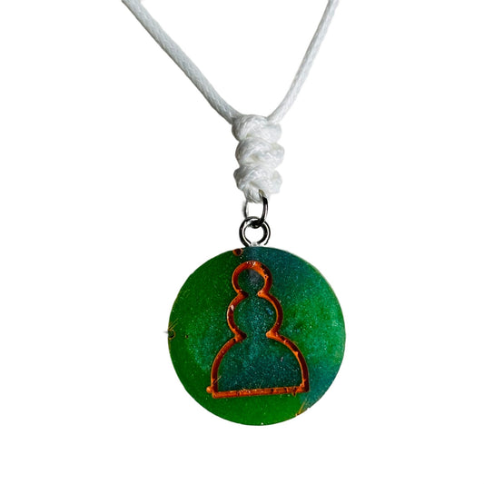 Green Orange Pawn - Handmade Resin Chess Necklace