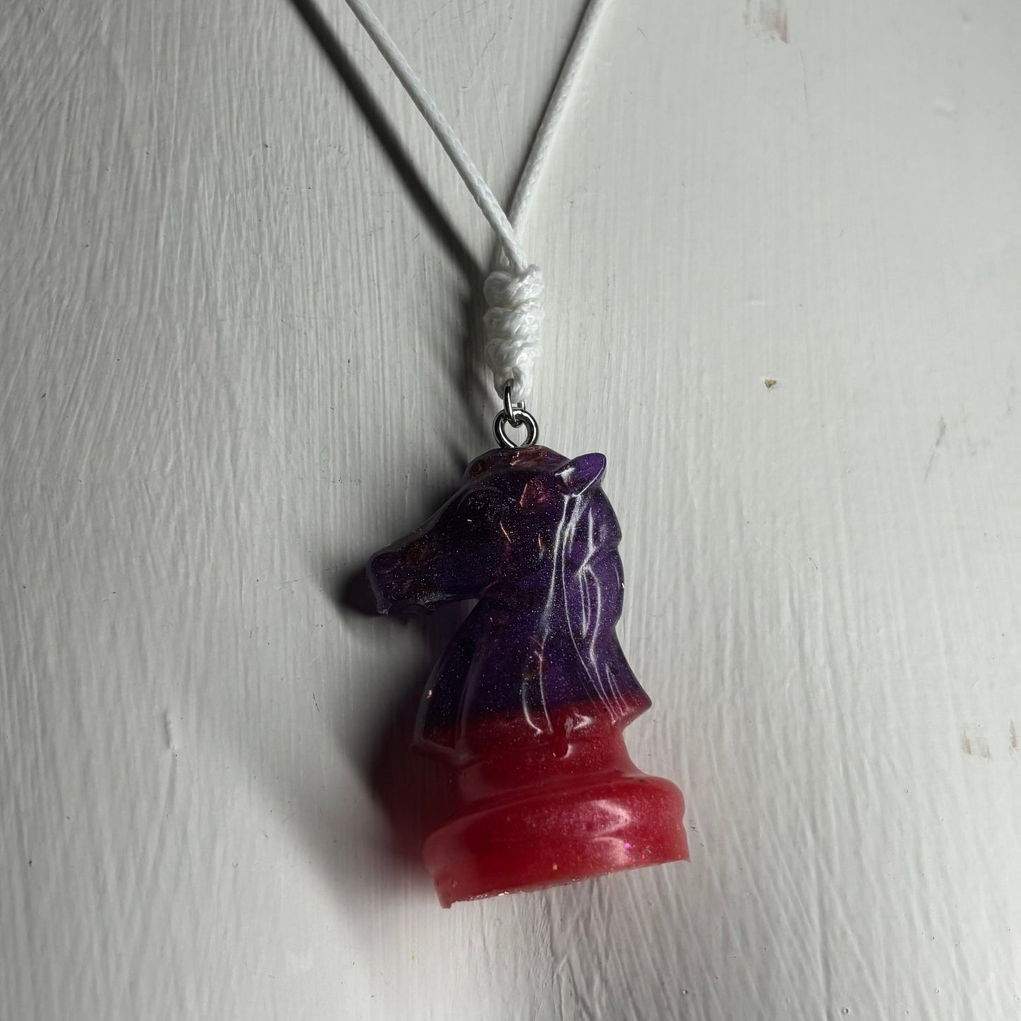 Purple Red Knight - Handmade Resin Chess Necklace