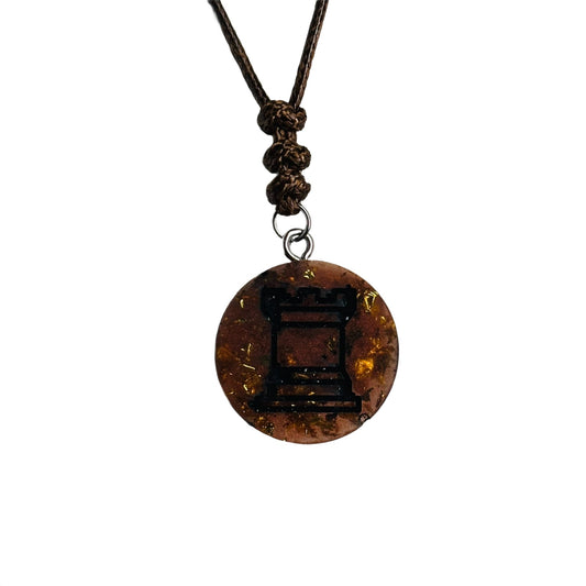 Dark Amber Rook - Handmade Resin Chess Necklace